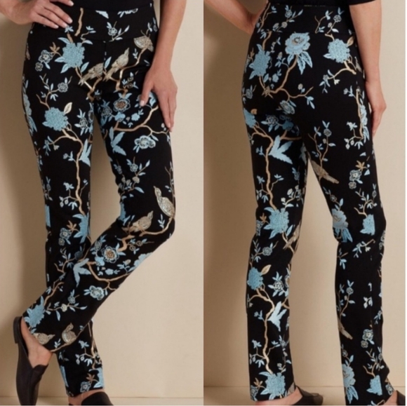 NEW Soft Surroundings Chinoiserie Foil Printed Metallic Pants - Picture 1 of 10